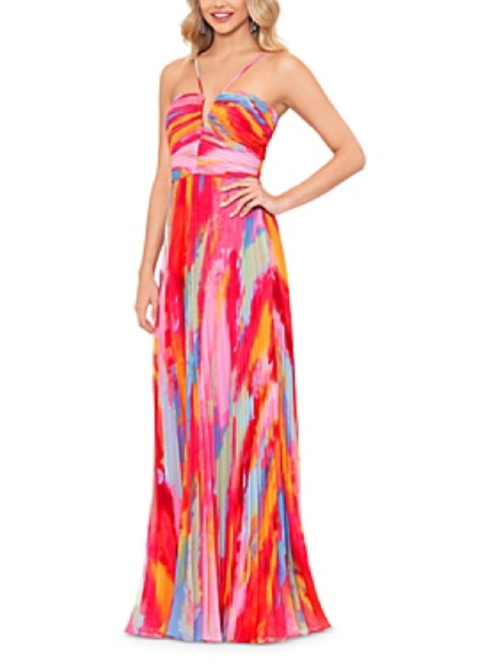 AQUA Xscape multicolor pleated gown sz 4